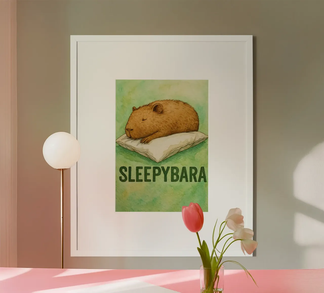 disegno di sleepybara poster con telaio in legno da cepeducks