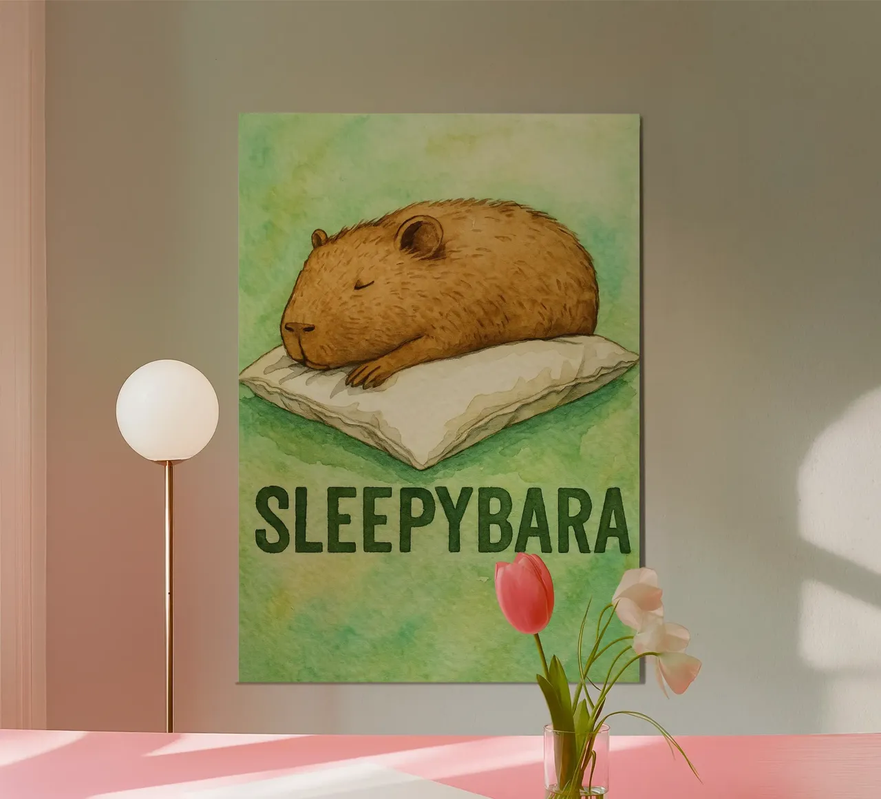 disegno di sleepybara poster con telaio in legno da cepeducks