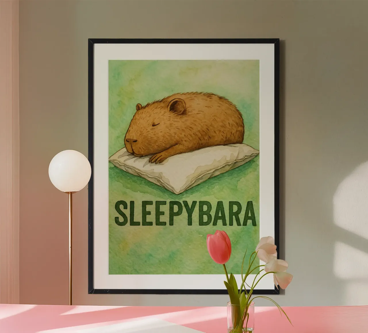 disegno di sleepybara poster con telaio in legno da cepeducks