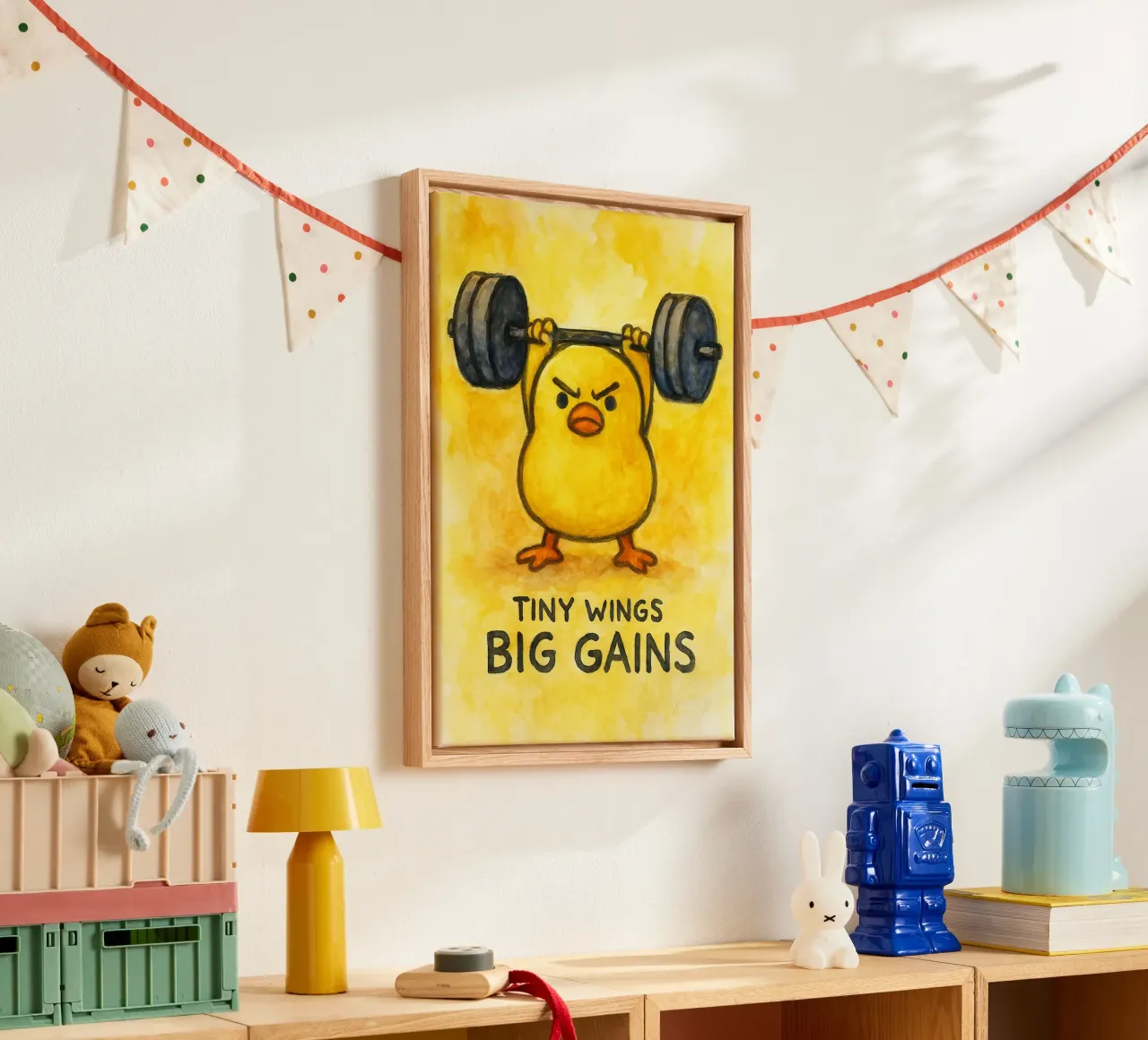 tiny wings big gains funny duck canvas with Floater frame by cepeducks