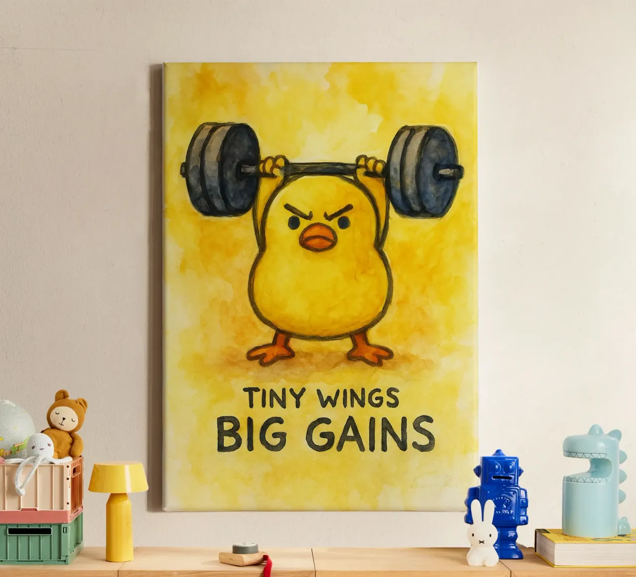 tiny wings big gains funny duck canvas with Floater frame by cepeducks