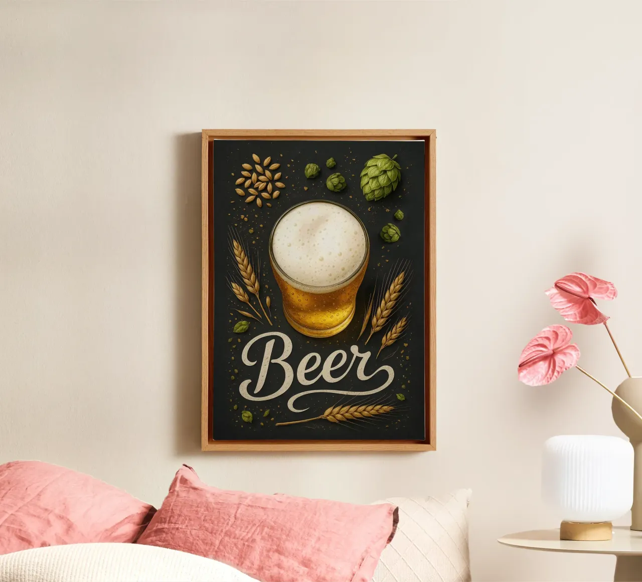 Poster sulla birra - Arte della birra dorata per bar e cucina tela con Cornice a cassetta da mesa