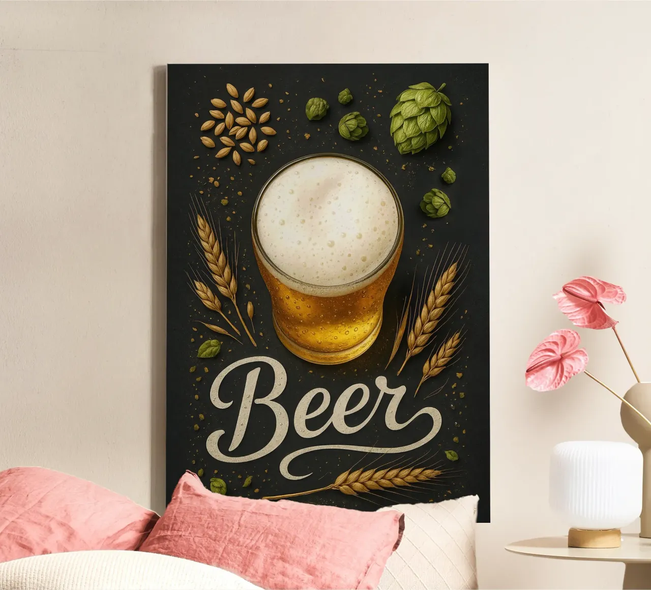 Poster sulla birra - Arte della birra dorata per bar e cucina tela con Cornice a cassetta da mesa