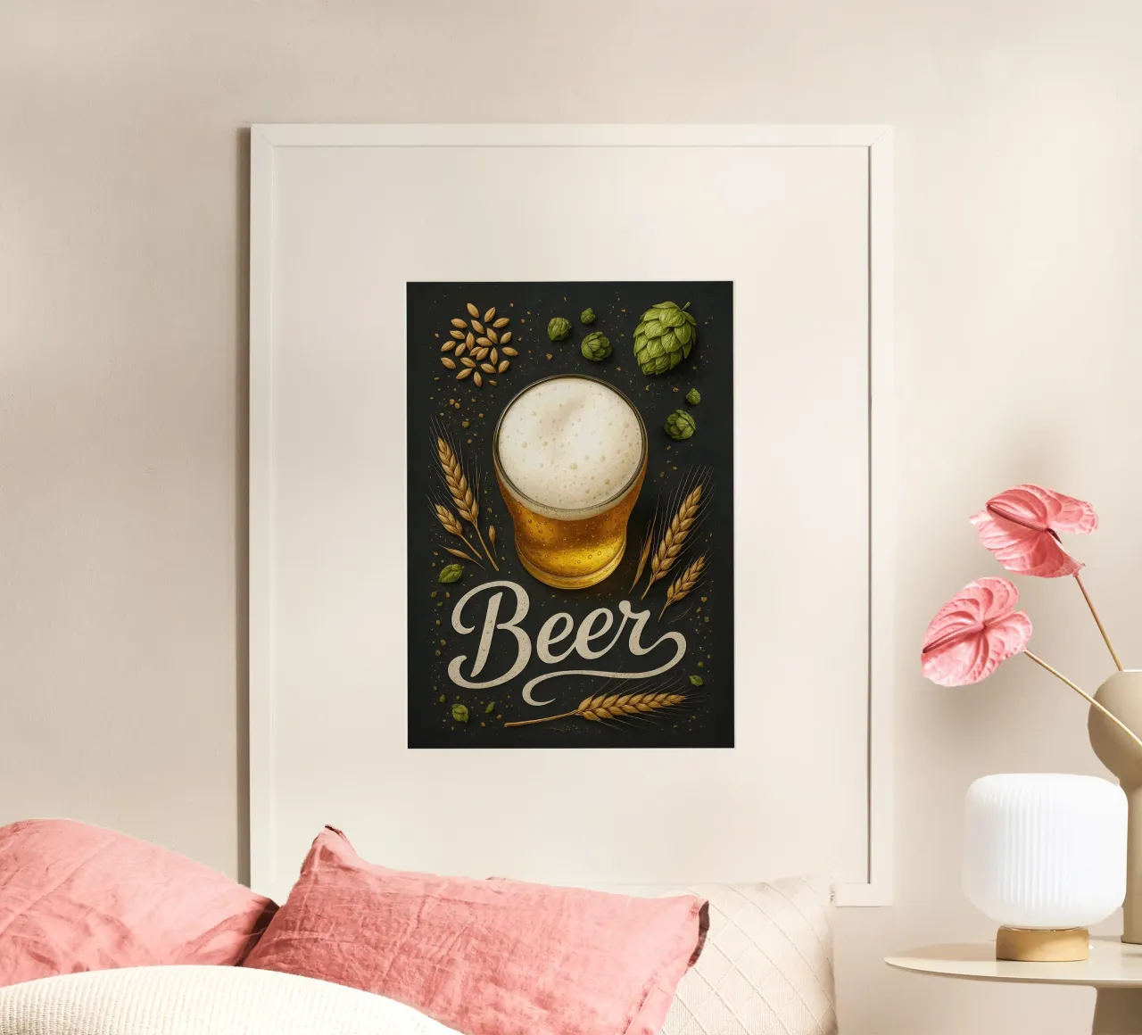 Poster sulla birra - Arte della birra dorata per bar e cucina poster con telaio in legno da mesa