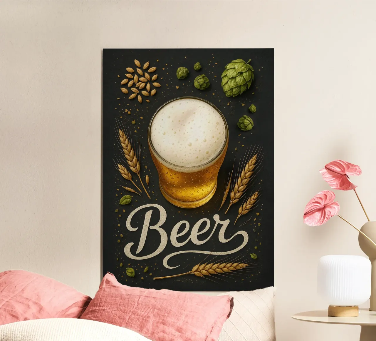 Poster sulla birra - Arte della birra dorata per bar e cucina poster con telaio in legno da mesa