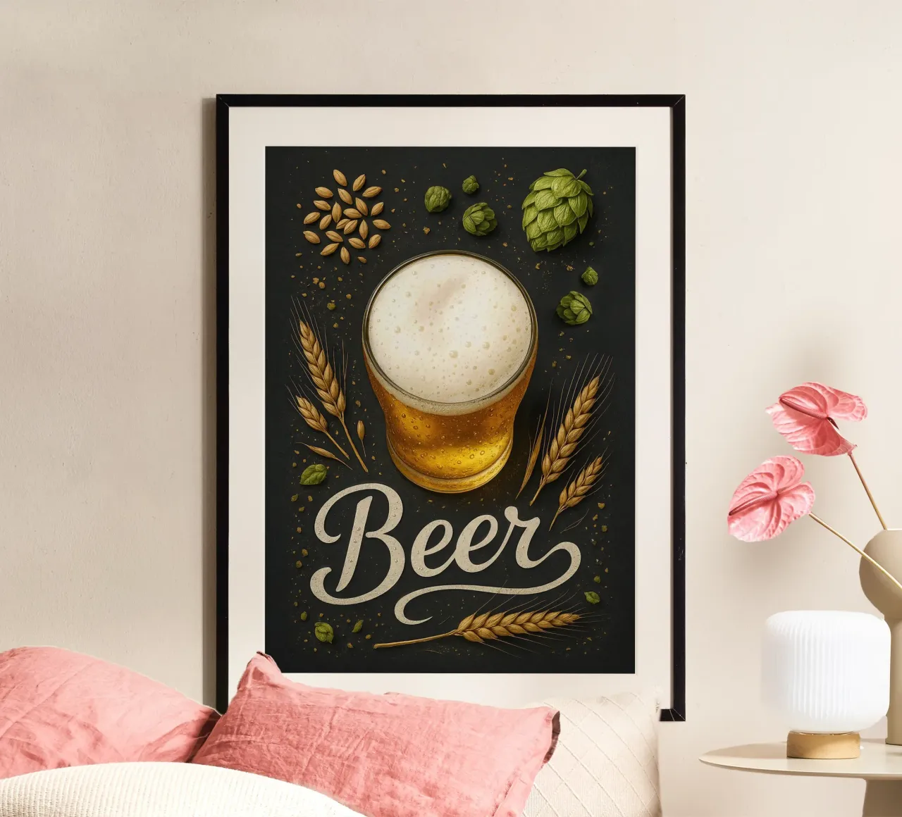 Poster sulla birra - Arte della birra dorata per bar e cucina poster con telaio in legno da mesa