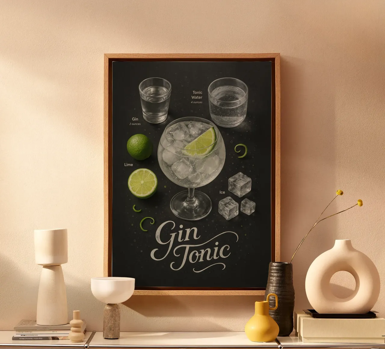 Gin Tonic Poster - Klassischer Bar-Cocktail mit Zitrusfrüchten Leinwand mit Schattenfugenrahmen von mesa