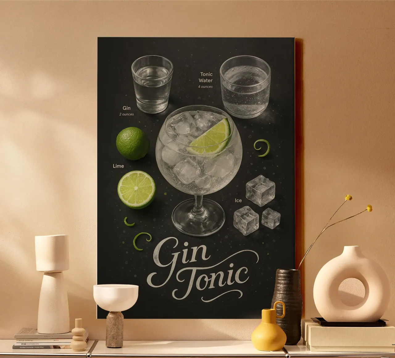 Gin Tonic Poster - Klassischer Bar-Cocktail mit Zitrusfrüchten Leinwand mit Schattenfugenrahmen von mesa