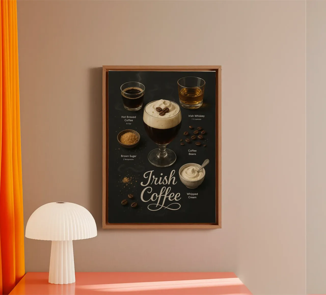 Poster sul caffè irlandese - Cocktail con crema di whisky ed espresso tela con Cornice a cassetta da mesa