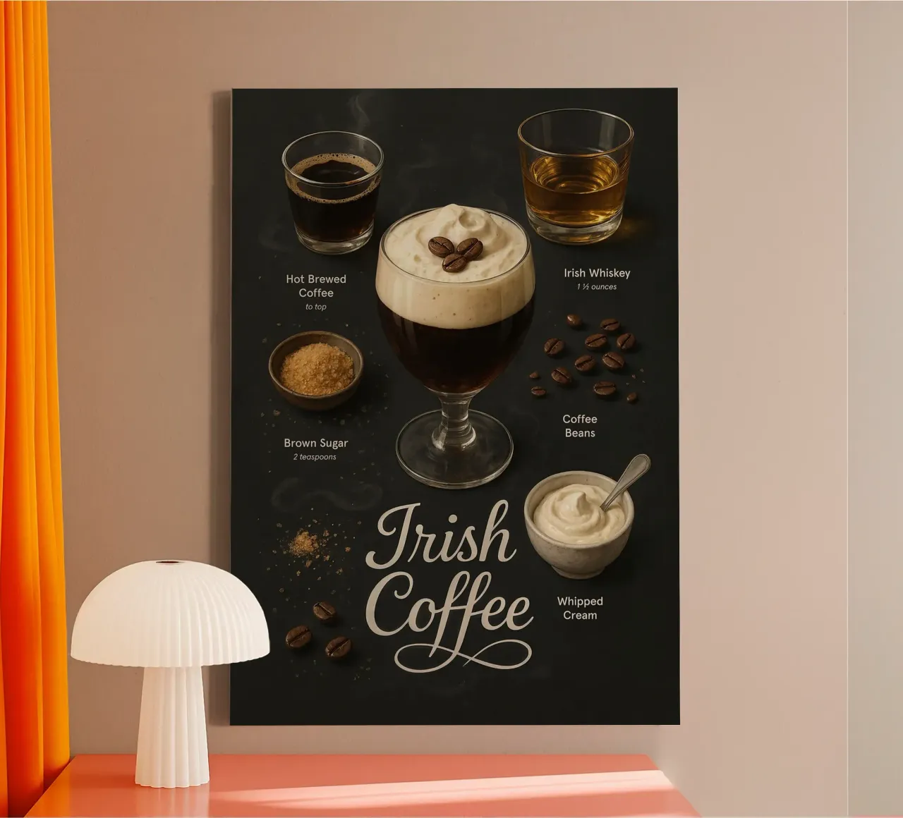 Poster sul caffè irlandese - Cocktail con crema di whisky ed espresso tela con Cornice a cassetta da mesa