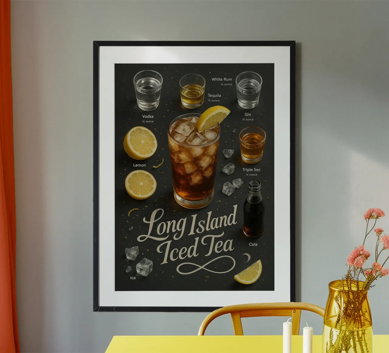 Poster per il tè freddo Long Island - Mix per feste a cinque spiriti poster da mesa