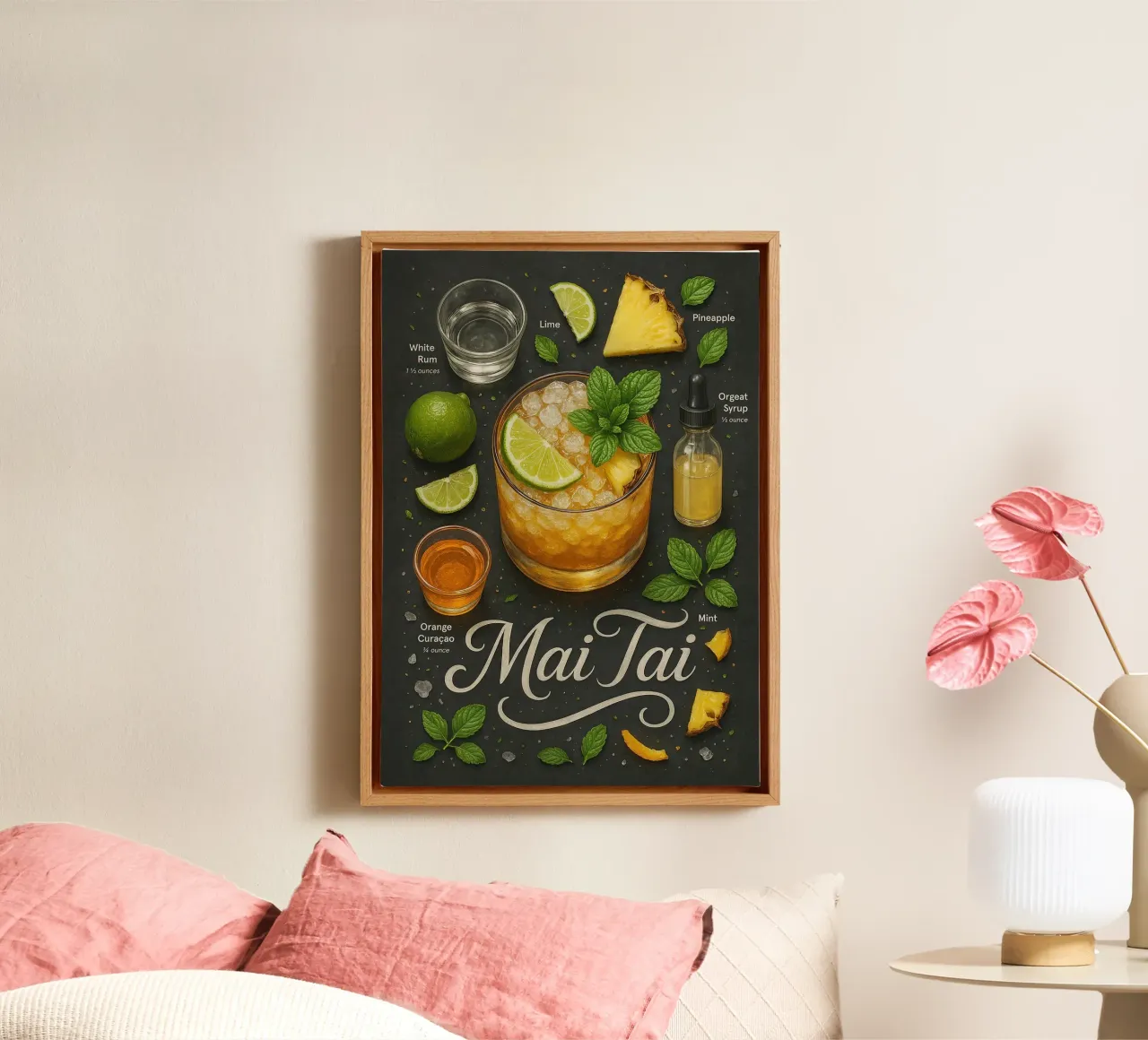 Poster Mai Tai - Cocktail tropicale a base di rum e agrumi tela con Cornice a cassetta da mesa