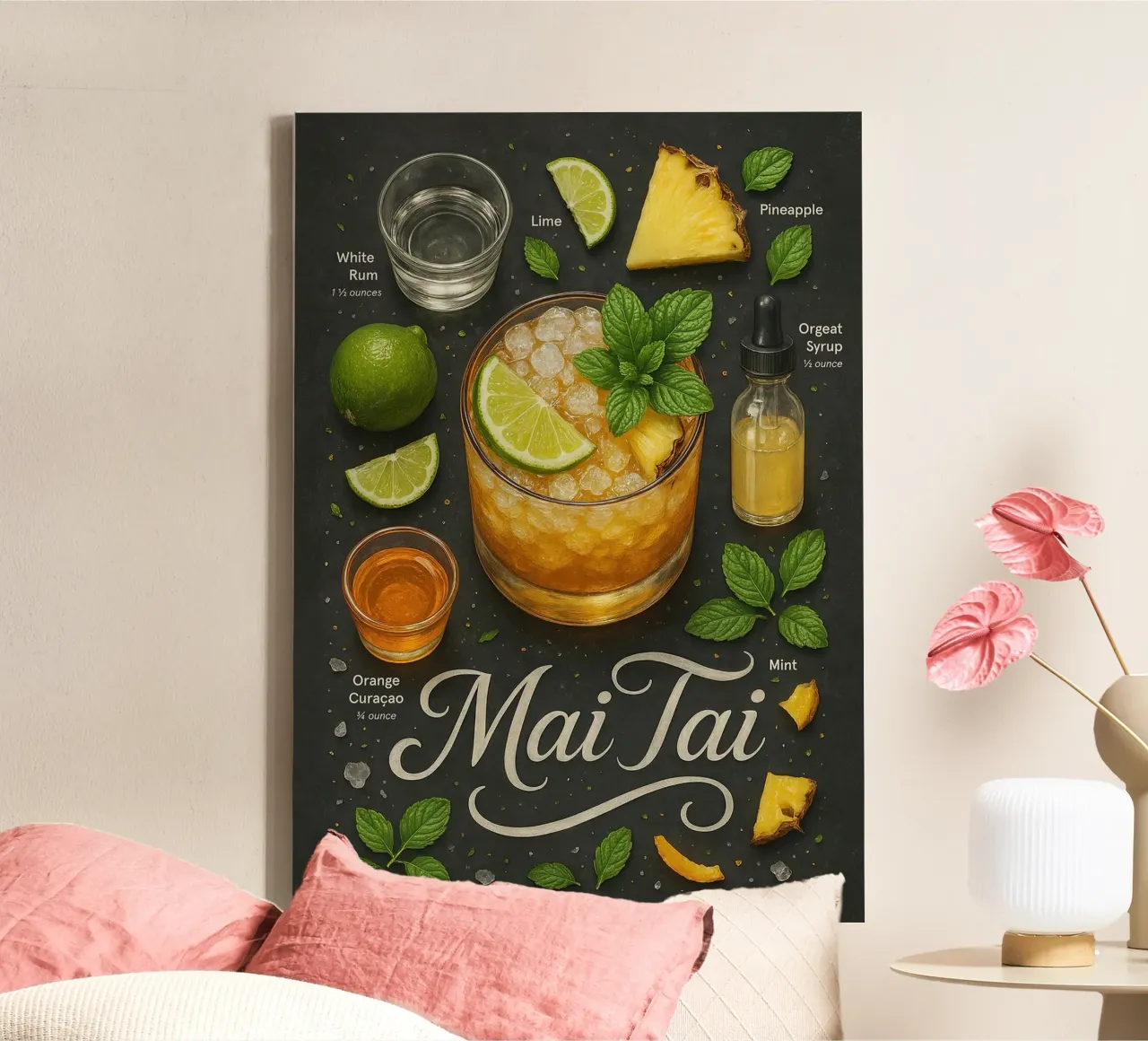 Poster Mai Tai - Cocktail tropicale a base di rum e agrumi tela con Cornice a cassetta da mesa
