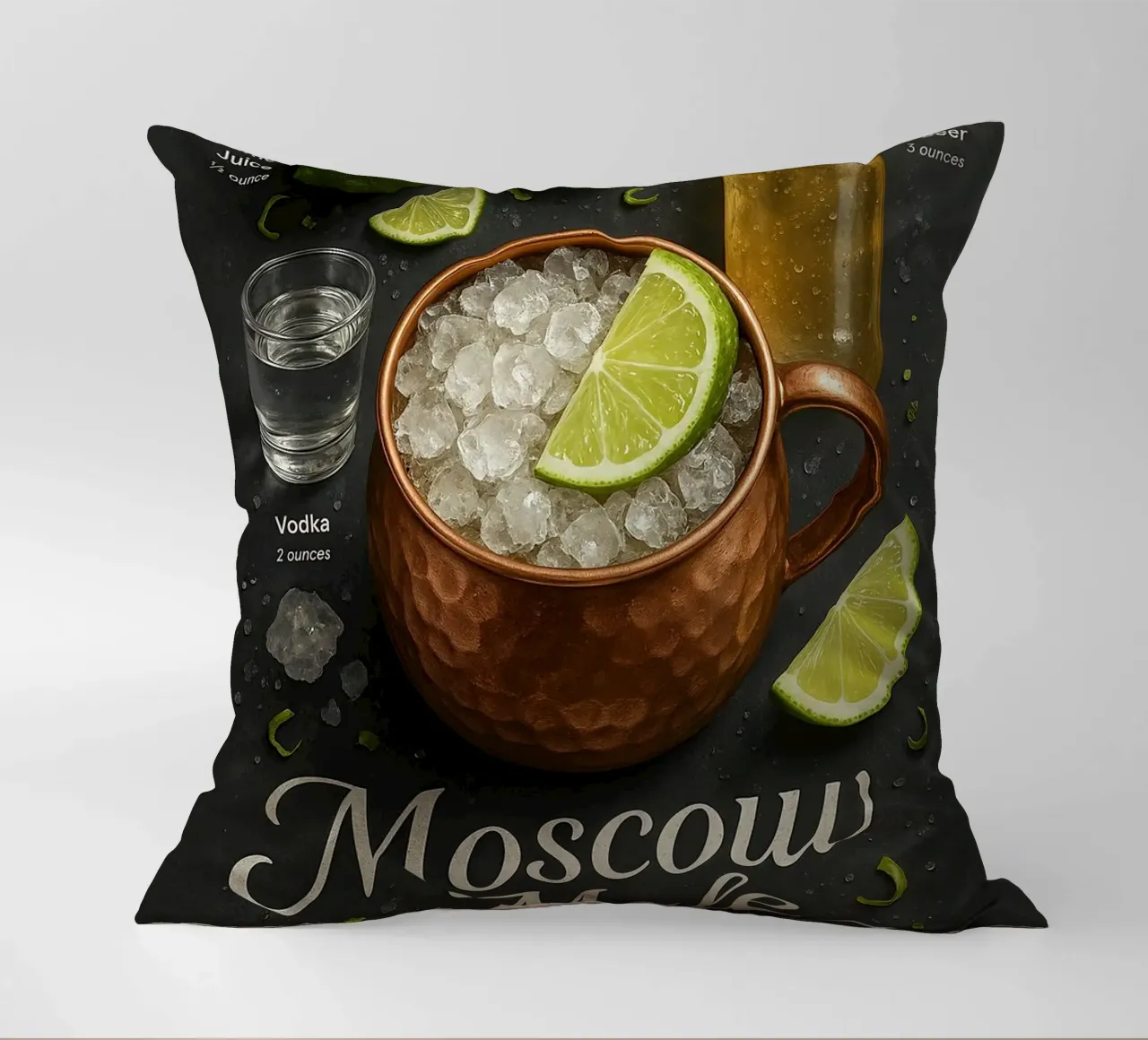 Poster Moscow Mule - Vodka, lime e tazza di rame cuscino da mesa