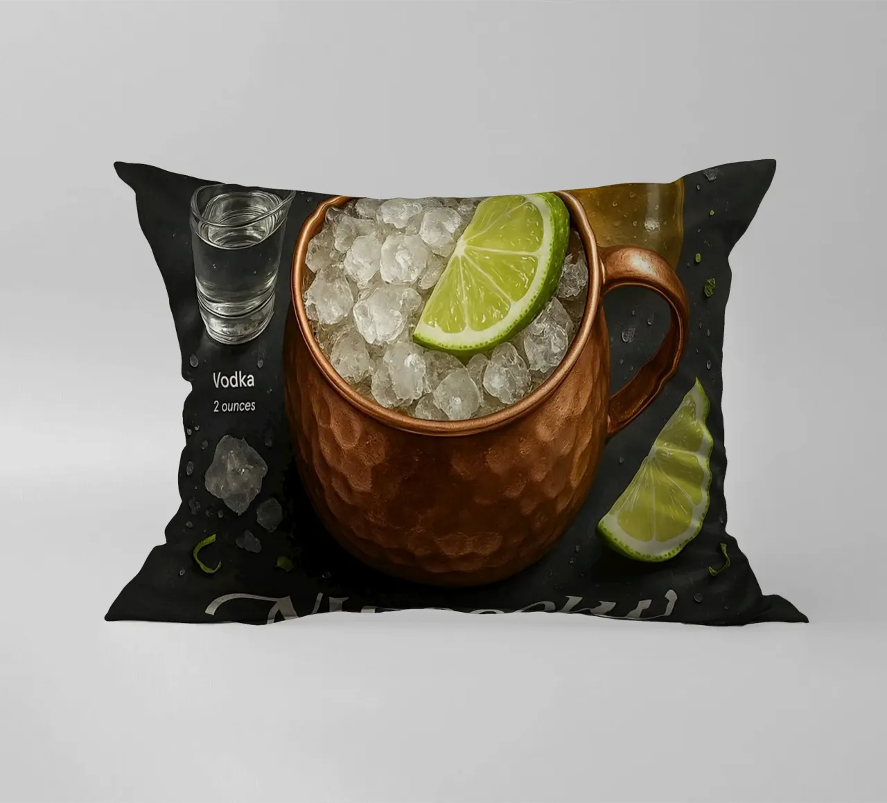 Poster Moscow Mule - Vodka, lime e tazza di rame cuscino da mesa