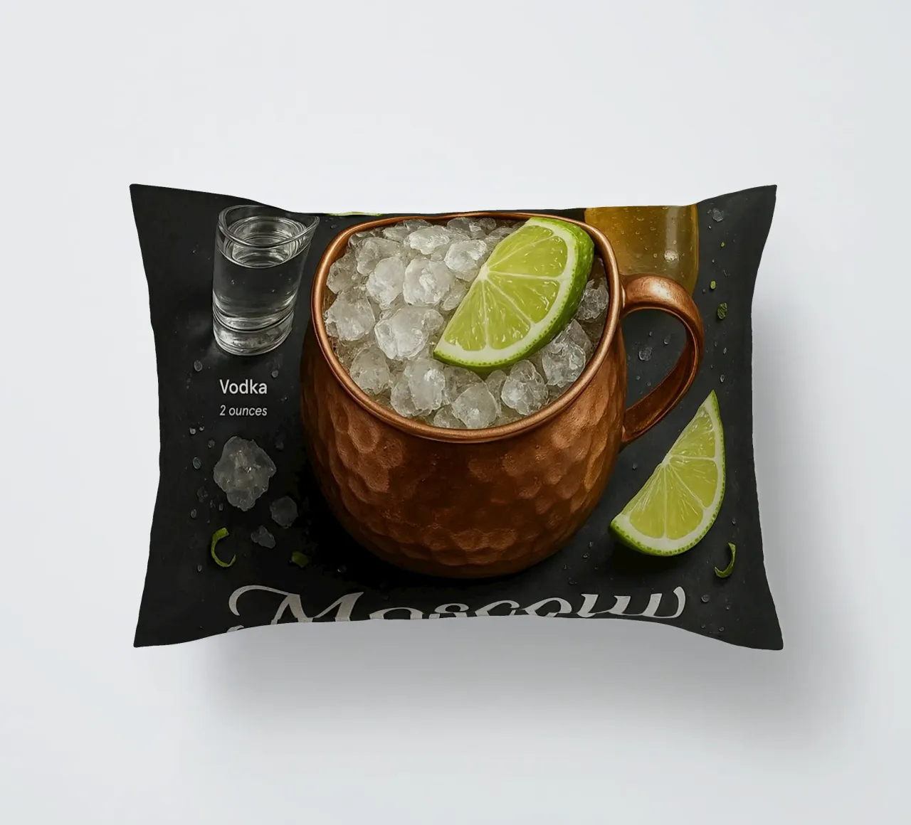 Poster Moscow Mule - Vodka, lime e tazza di rame cuscino da mesa