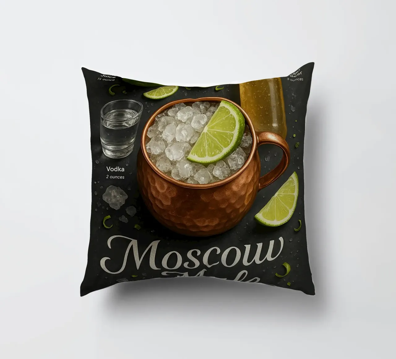 Poster Moscow Mule - Vodka, lime e tazza di rame cuscino da mesa