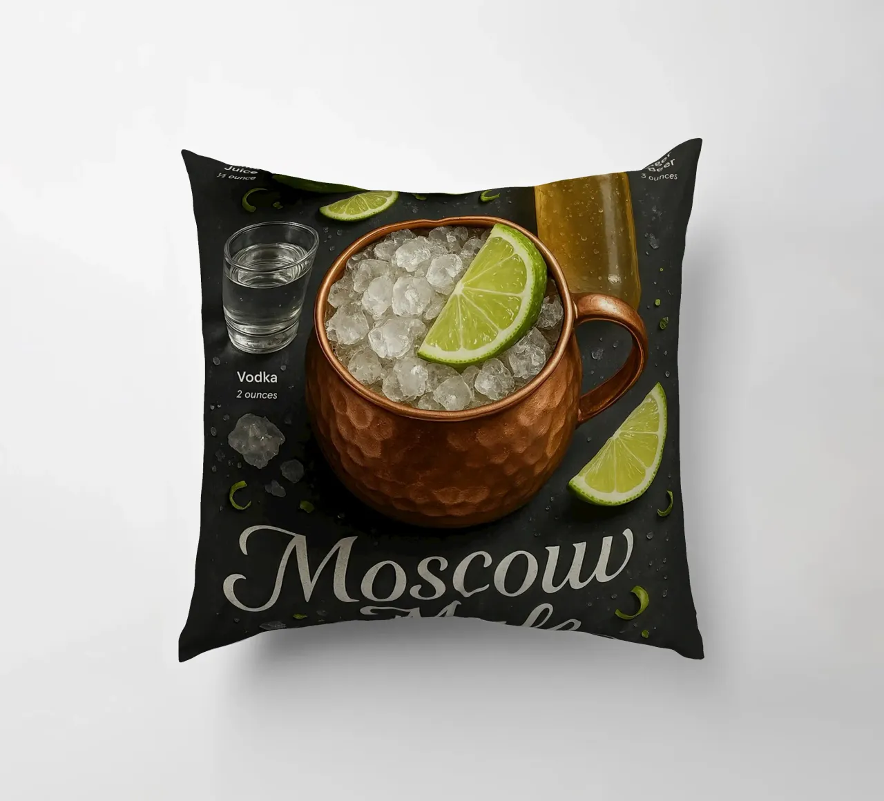 Poster Moscow Mule - Vodka, lime e tazza di rame cuscino da mesa