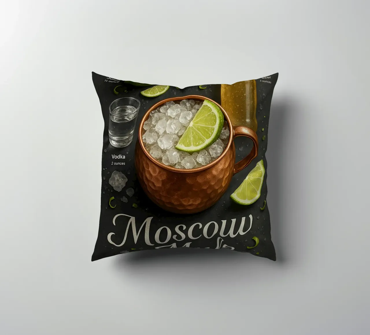 Poster Moscow Mule - Vodka, lime e tazza di rame cuscino da mesa