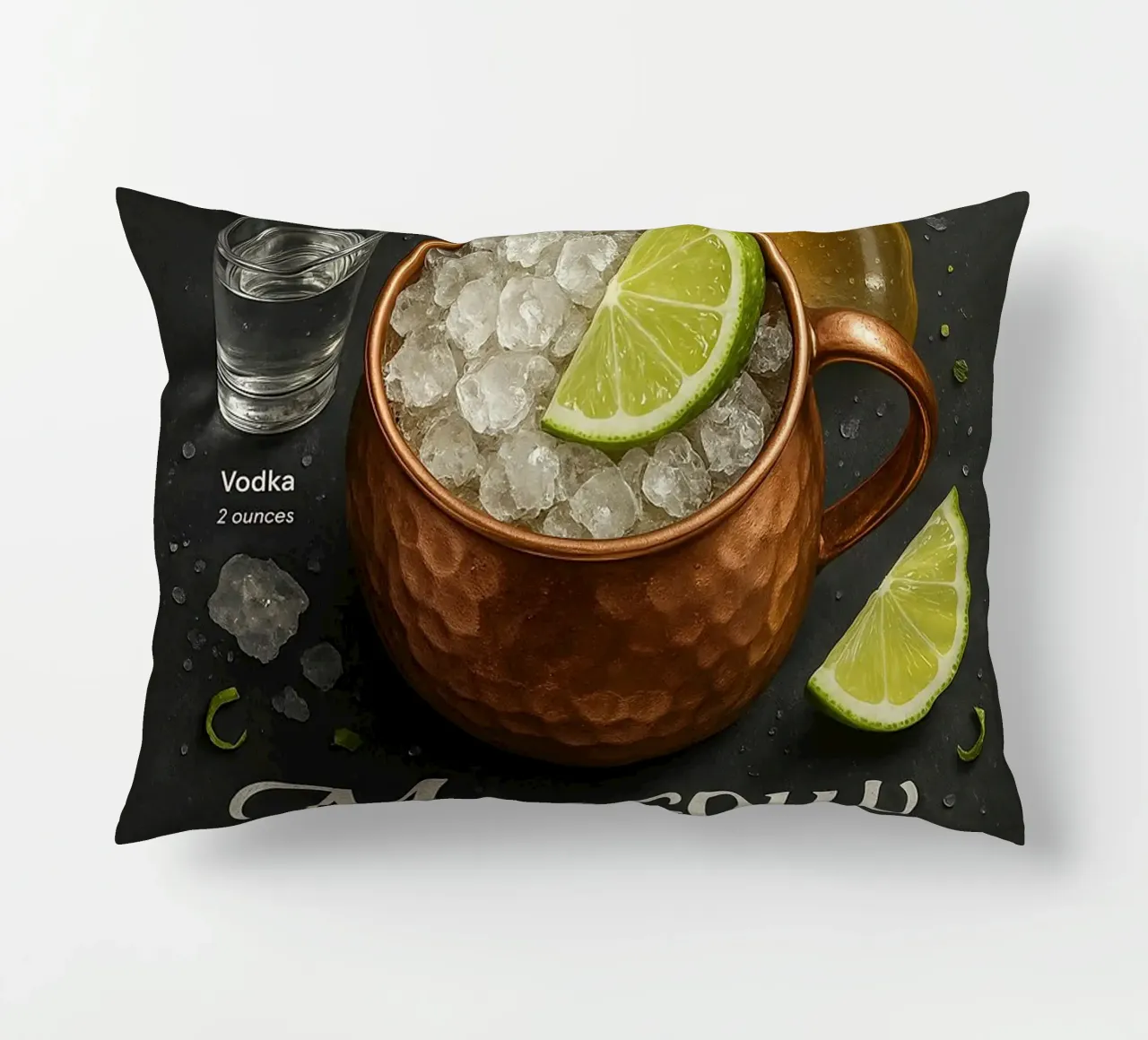 Poster Moscow Mule - Vodka, lime e tazza di rame cuscino da mesa