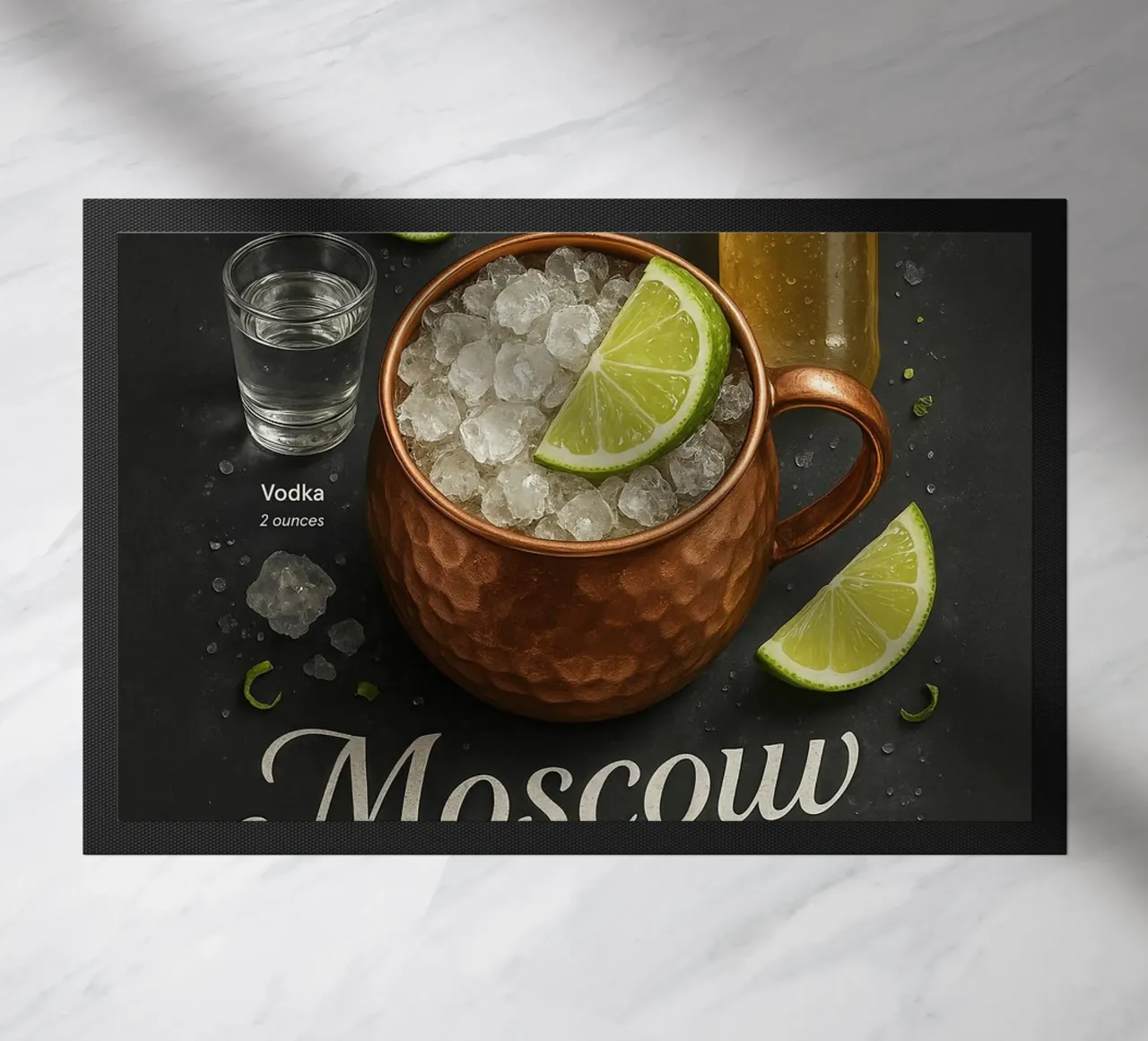 Poster Moscow Mule - Vodka, lime e tazza di rame zerbino da mesa