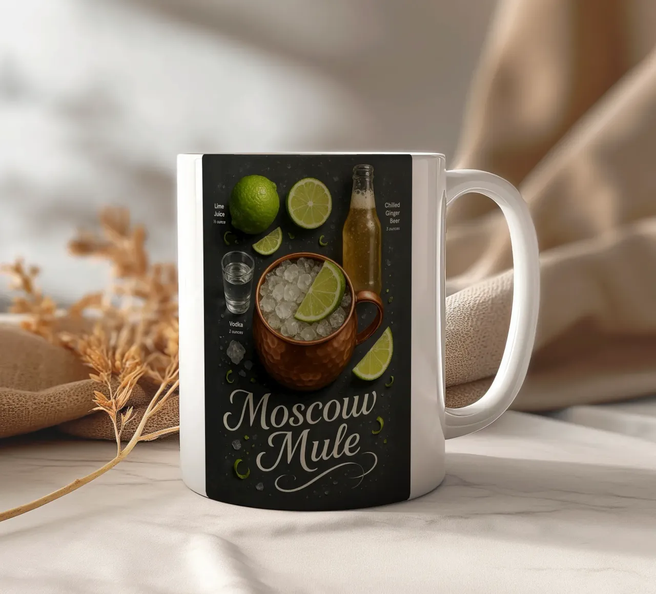 Poster Moscow Mule - Vodka, lime e tazza di rame tazza in ceramica da mesa