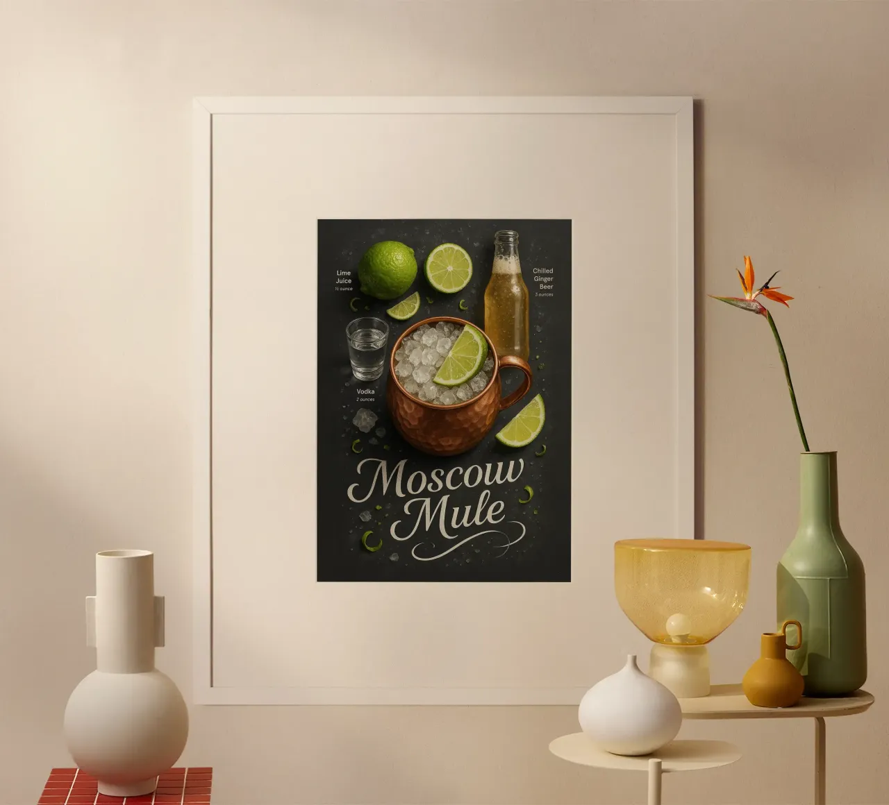 Póster Moscow Mule - Vodka, lima y taza de cobre poster de mesa