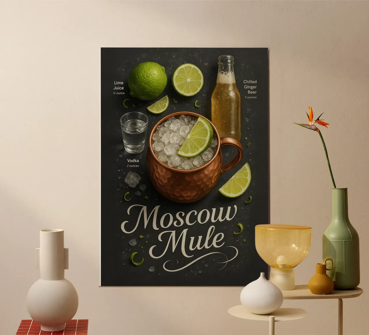 Póster Moscow Mule - Vodka, lima y taza de cobre poster de mesa