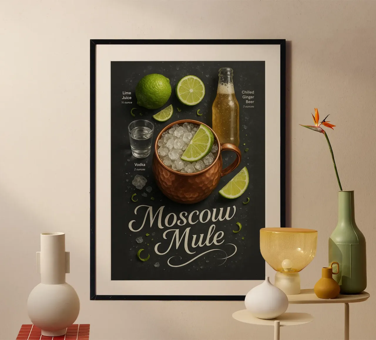 Póster Moscow Mule - Vodka, lima y taza de cobre poster de mesa