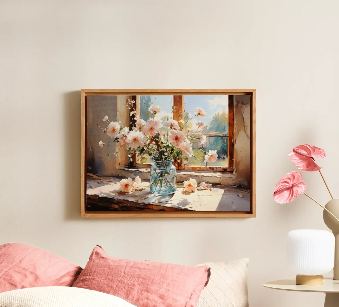 Flowers by the Window tela con Cornice a cassetta da Artsy Bessy