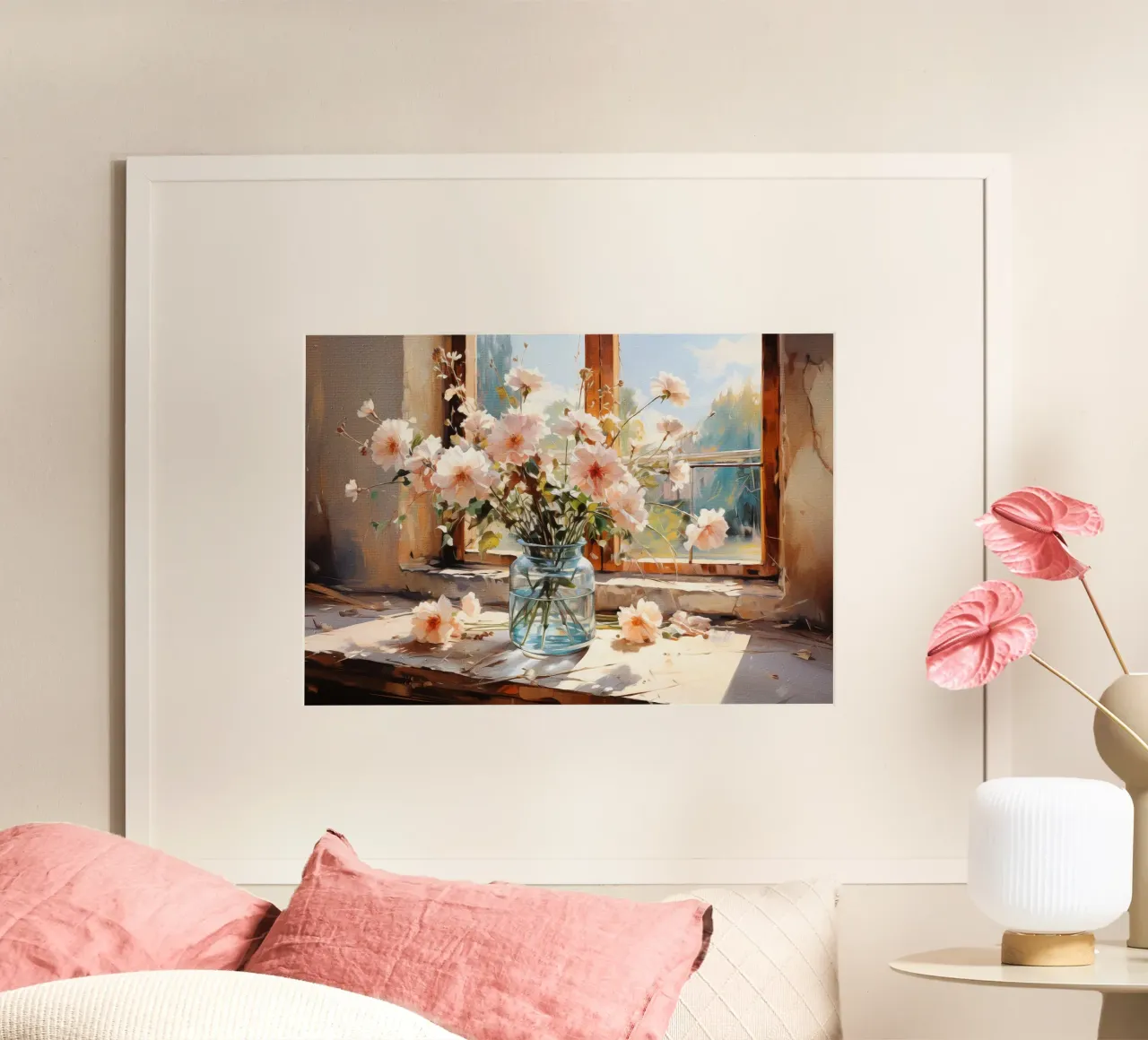Flowers by the Window poster con telaio in plastica da Artsy Bessy