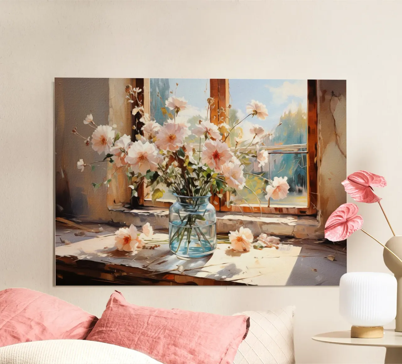 Flowers by the Window poster con telaio in plastica da Artsy Bessy