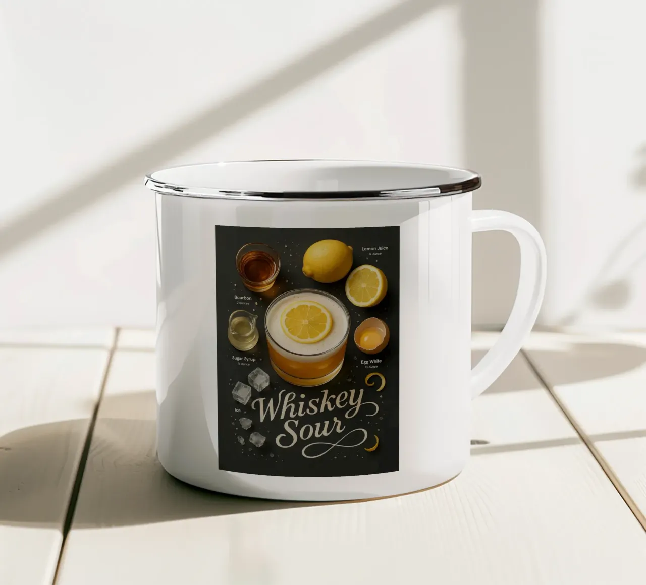 Poster per cocktail Whiskey Sour - Bourbon e limone tazza in smalto da mesa