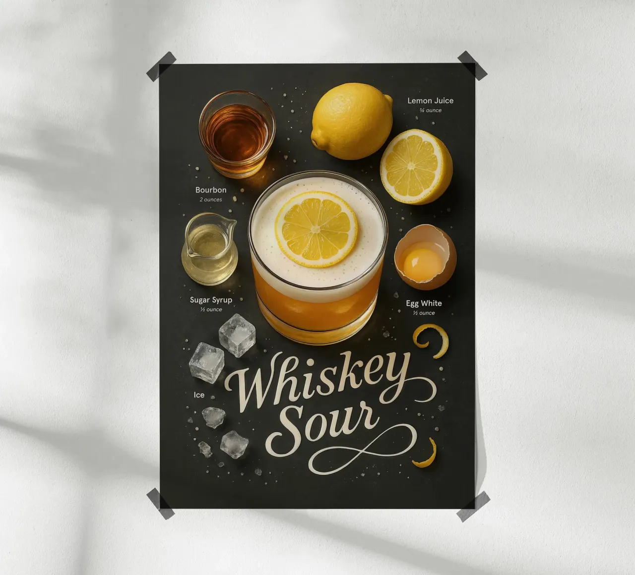 Poster per cocktail Whiskey Sour - Bourbon e limone poster da mesa