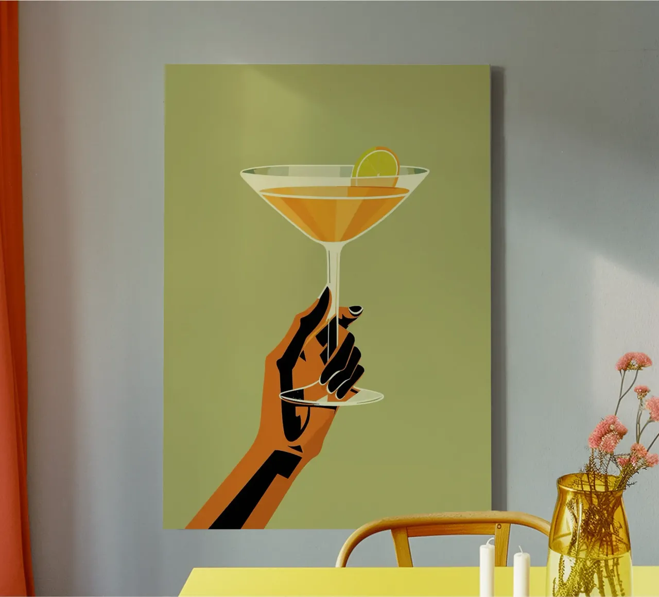 Un bicchiere di cocktail tela con Cornice a cassetta da mesa