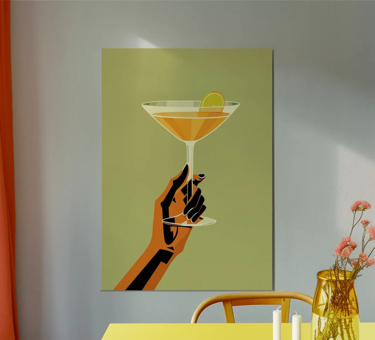 Un bicchiere di cocktail poster con telaio in alluminio da mesa