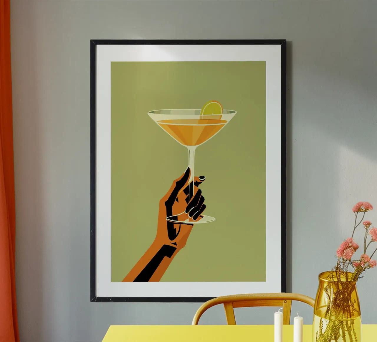 Un bicchiere di cocktail poster con telaio in alluminio da mesa