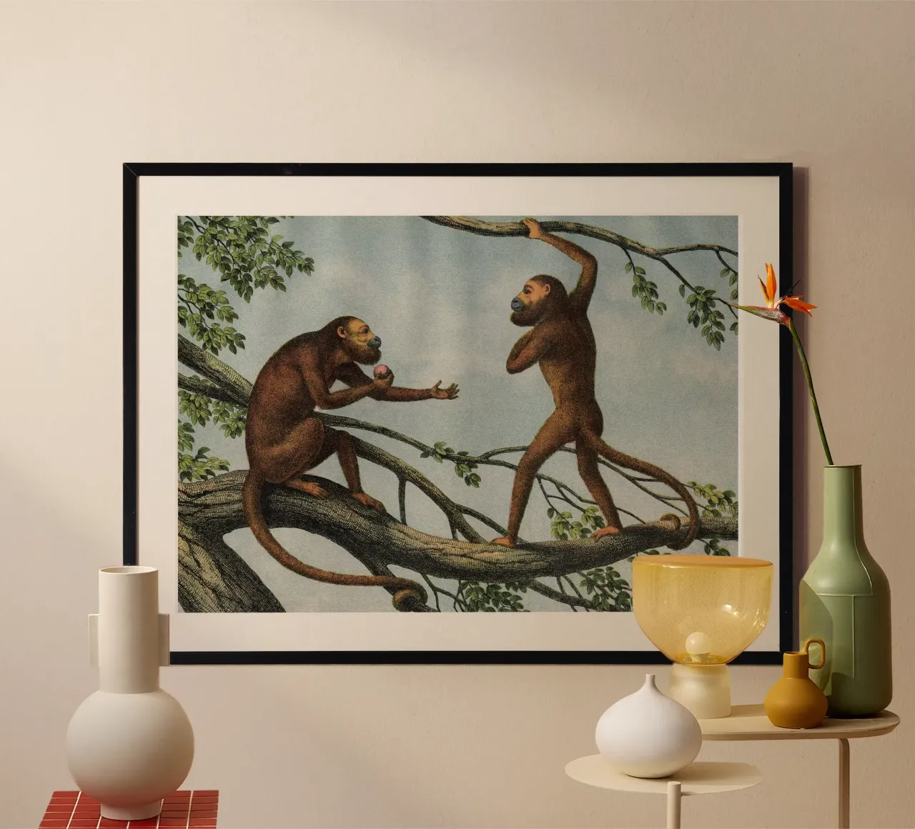 Vintage Kolb 3 Tafel 50 Brüllaffe poster con telaio in alluminio da Vintage Print Collection