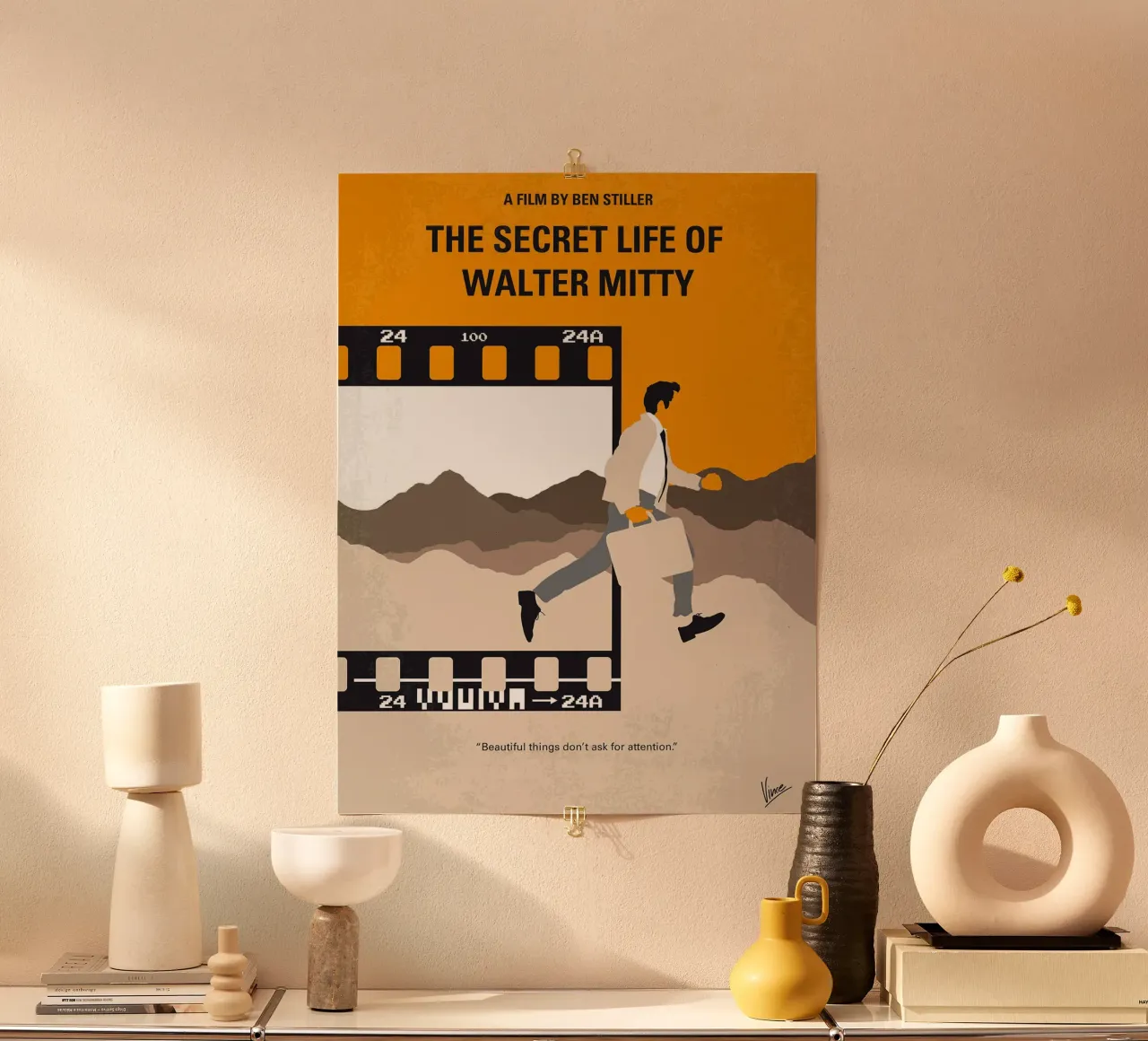 Het geheime leven van Walter Mitty door Chungkong poster met houten frame van jammie