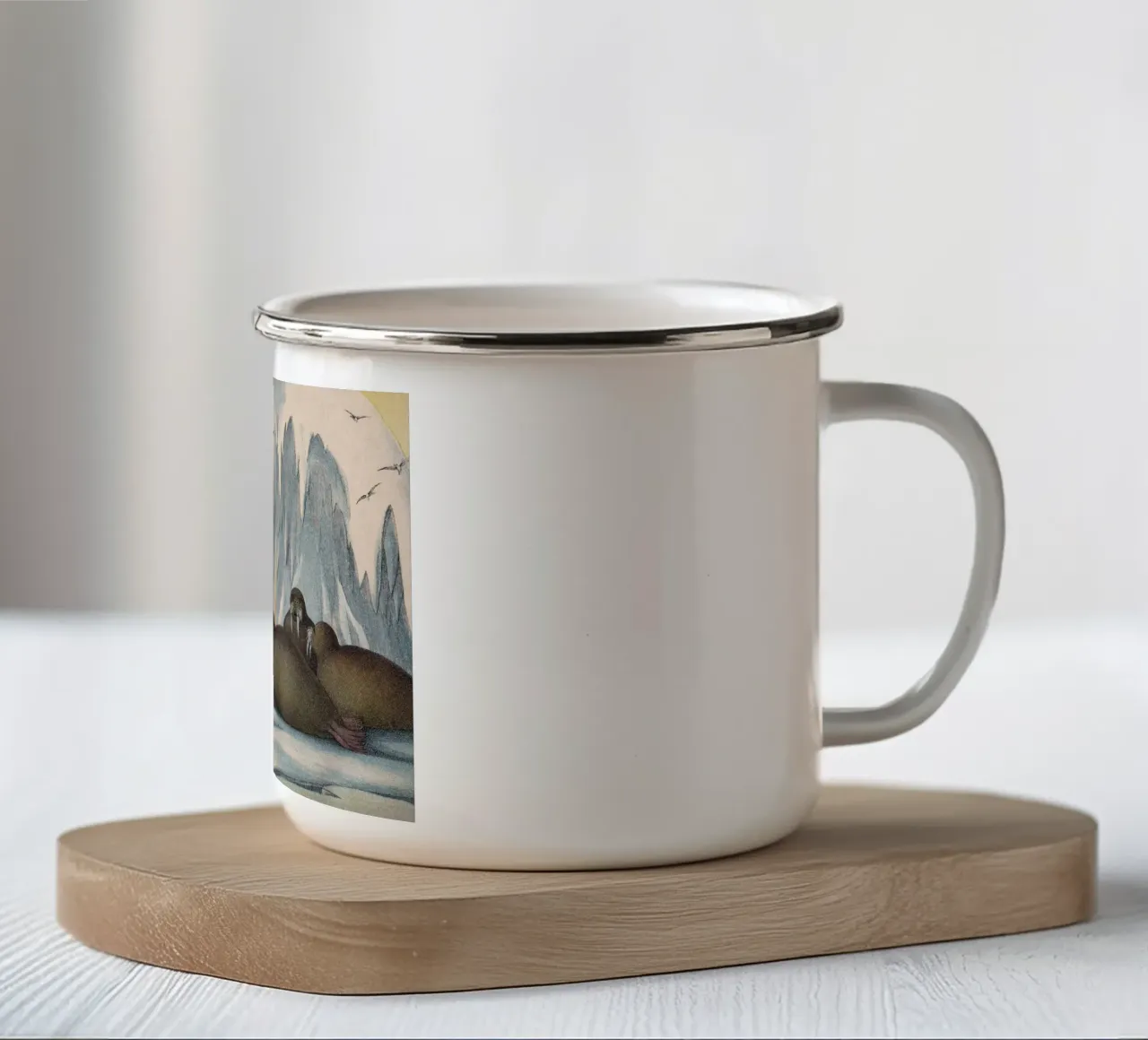 Vintage Kolb 4 Tafel 57 Walross tazza in smalto da Vintage Print Collection