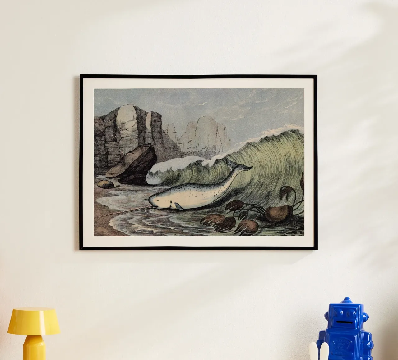 Vintage Kolb 4 Tafel 59 Narwal poster con telaio in legno da Vintage Print Collection