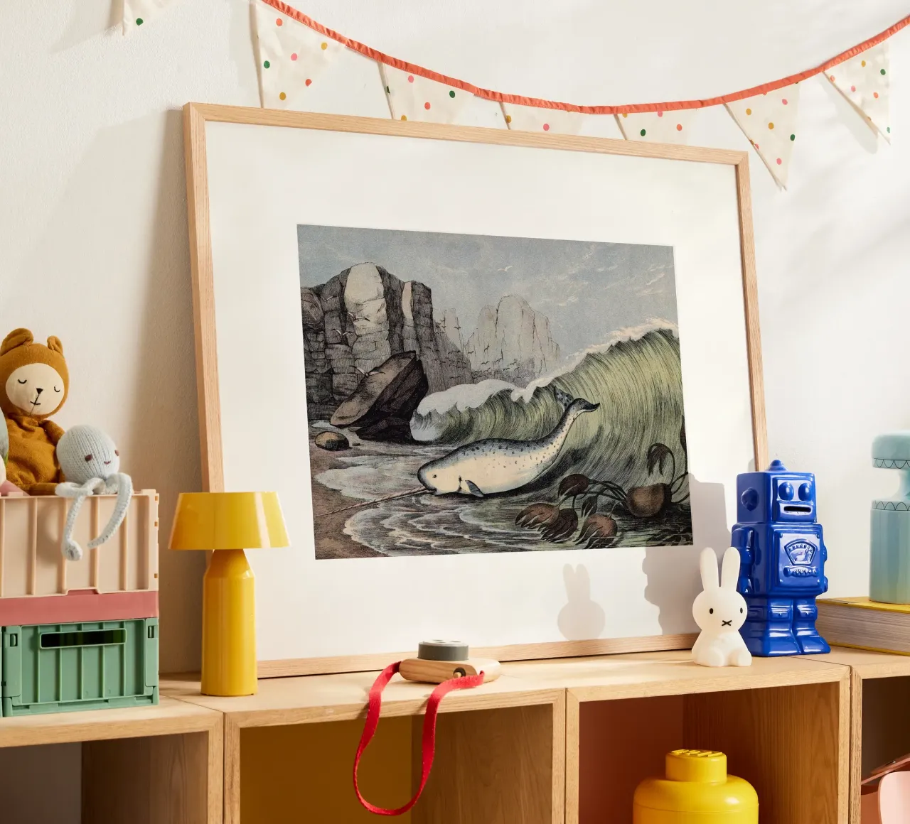 Vintage Kolb 4 Tafel 59 Narwal poster con telaio in legno da Vintage Print Collection