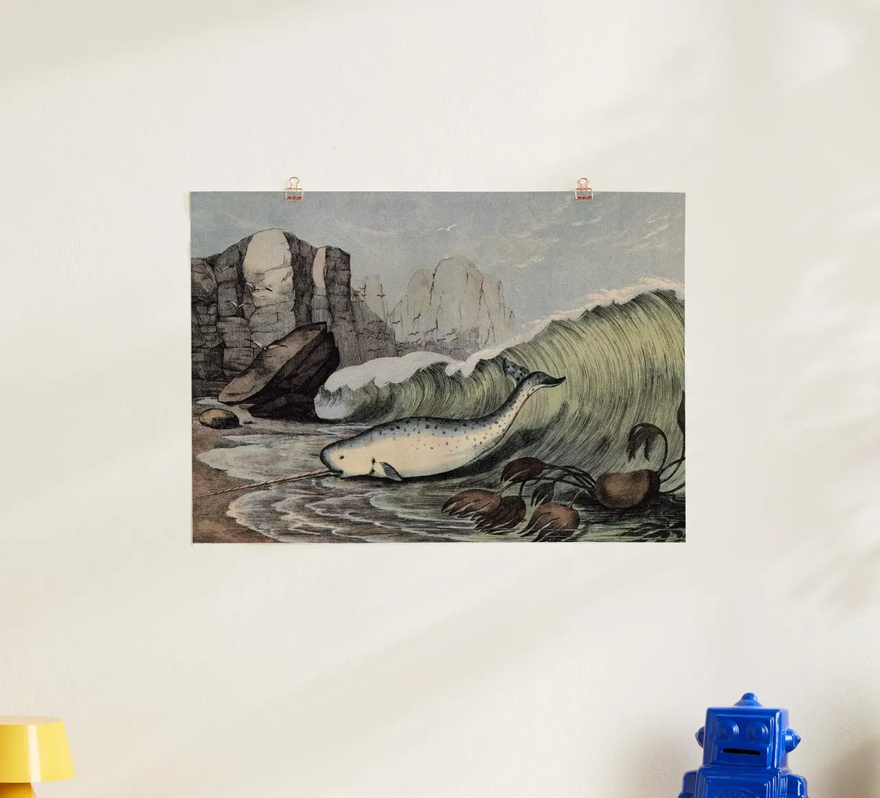 Vintage Kolb 4 Tafel 59 Narwal poster con telaio in legno da Vintage Print Collection
