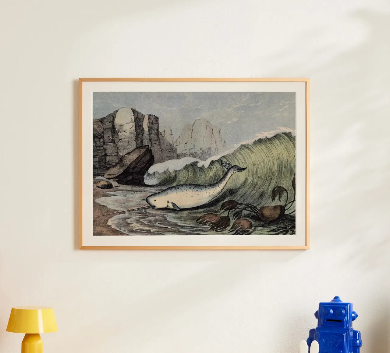 Vintage Kolb 4 Tafel 59 Narwal poster con telaio in legno da Vintage Print Collection