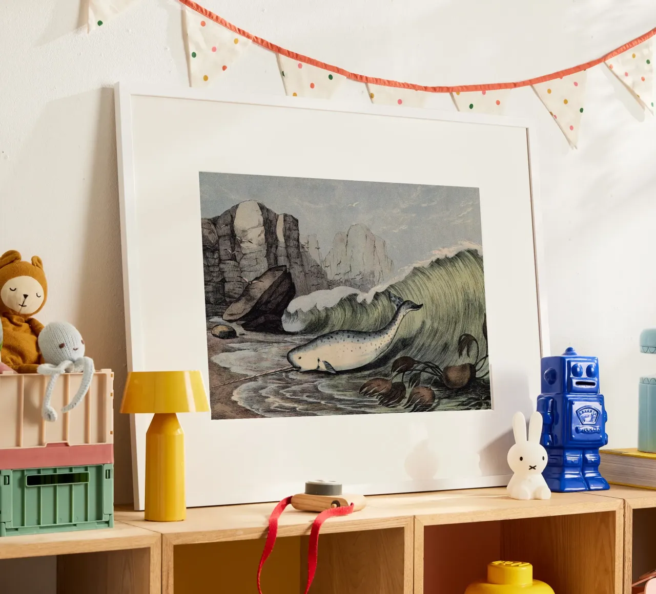 Vintage Kolb 4 Tafel 59 Narwal poster con telaio in legno da Vintage Print Collection