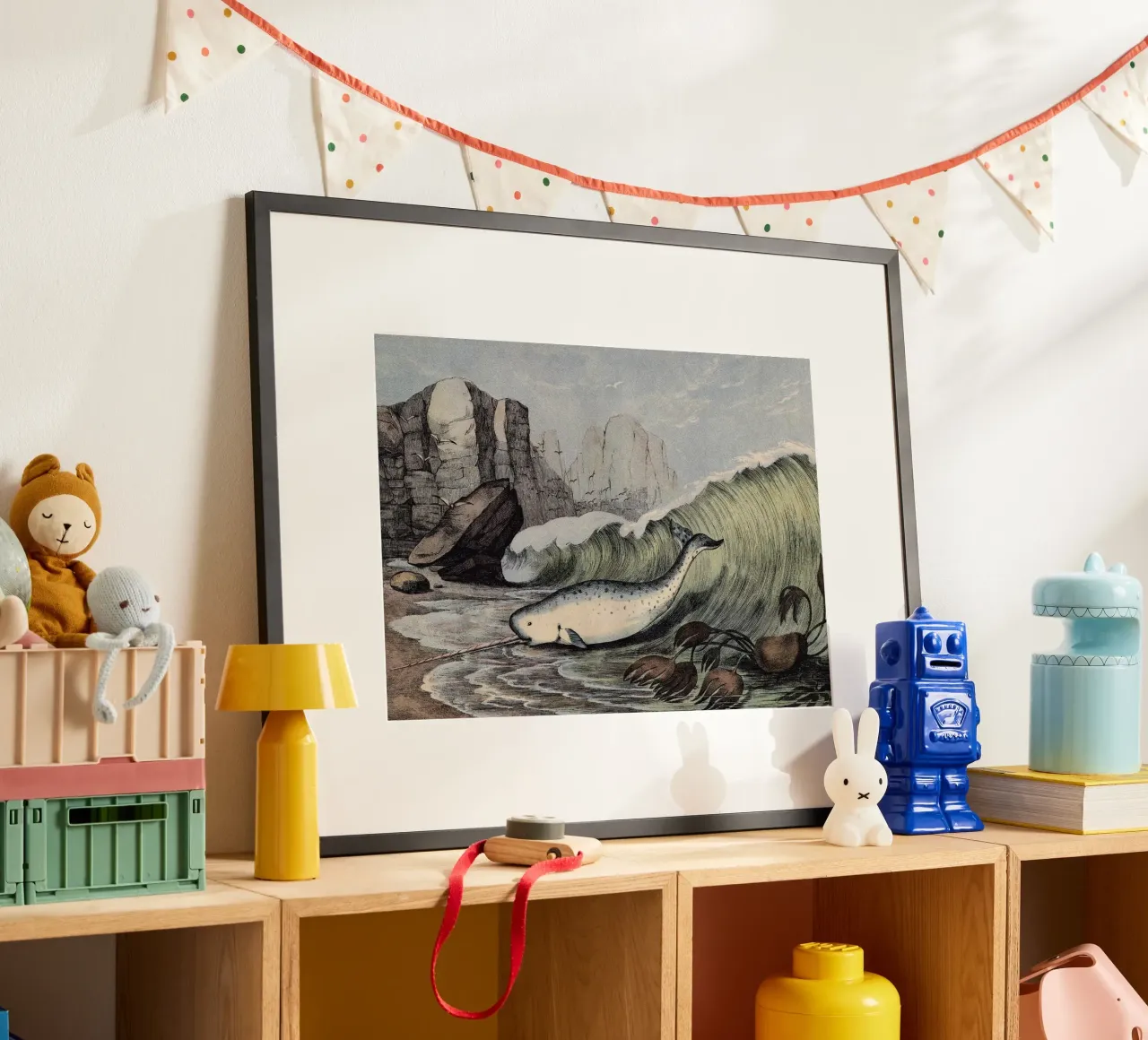Vintage Kolb 4 Tafel 59 Narwal poster con telaio in legno da Vintage Print Collection