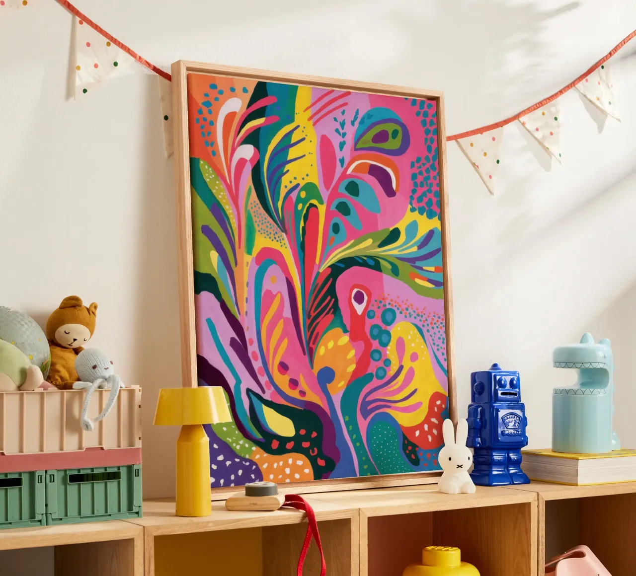 Psychedelische energie-uitbarsting canvas met Baklijst van Orchid Patina