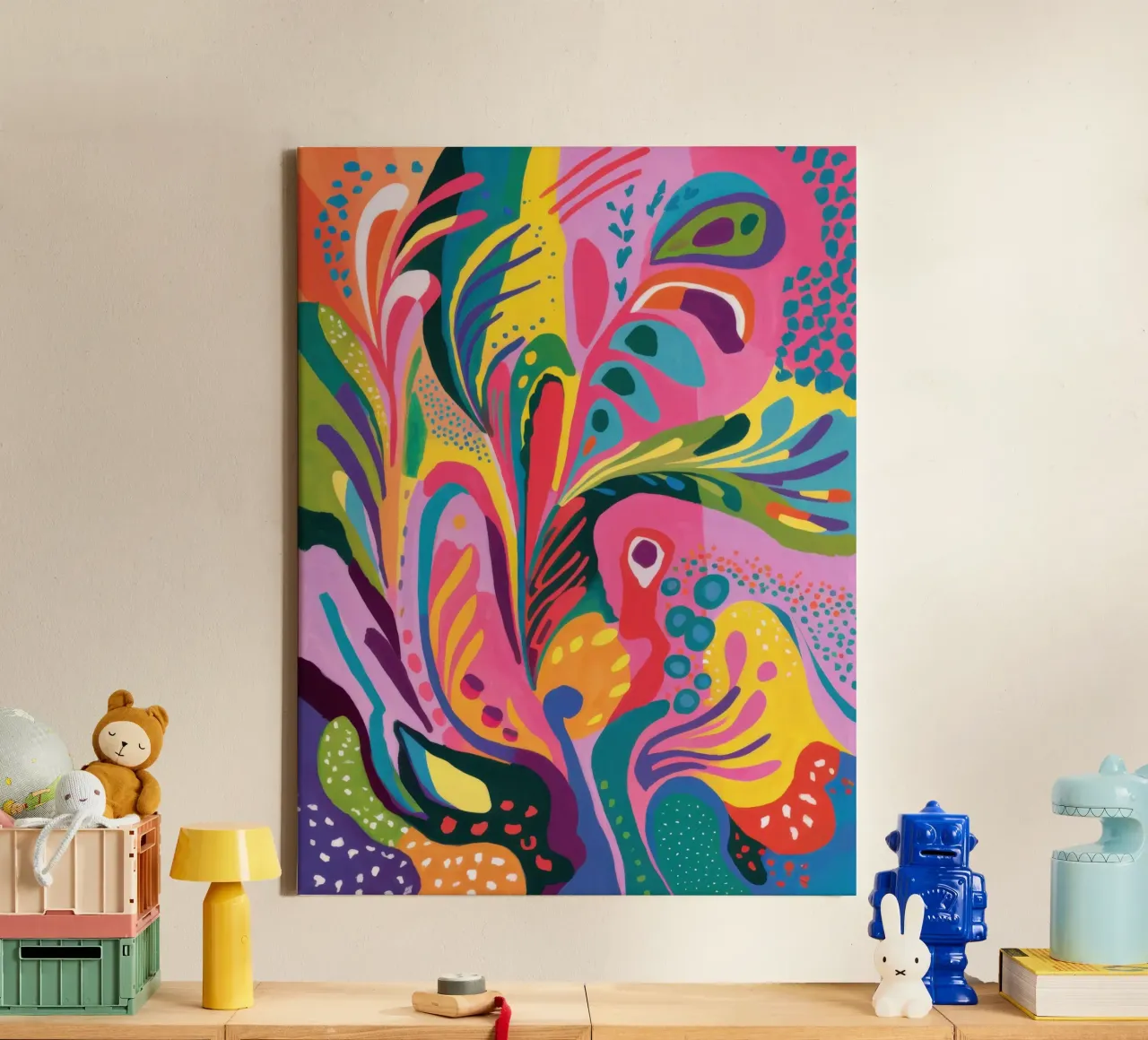Psychedelische energie-uitbarsting canvas met Baklijst van Orchid Patina