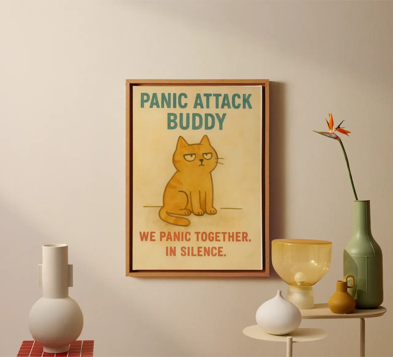 we panic together in silence funny cat canvas with Floater frame by cepeducks