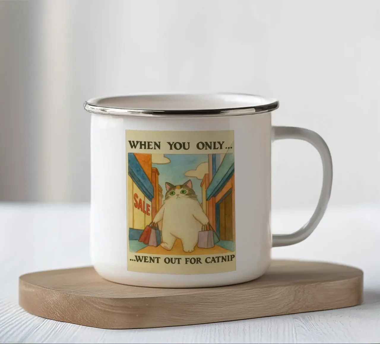 went out for catnip funny cat enamel mug by cepeducks